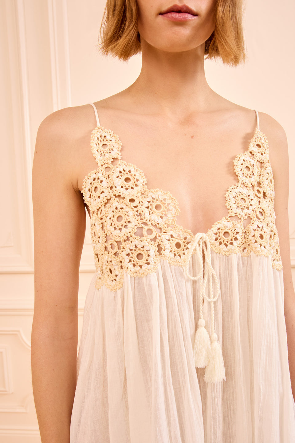 Zadie Dress Coverup with Crochet Detail - Creme