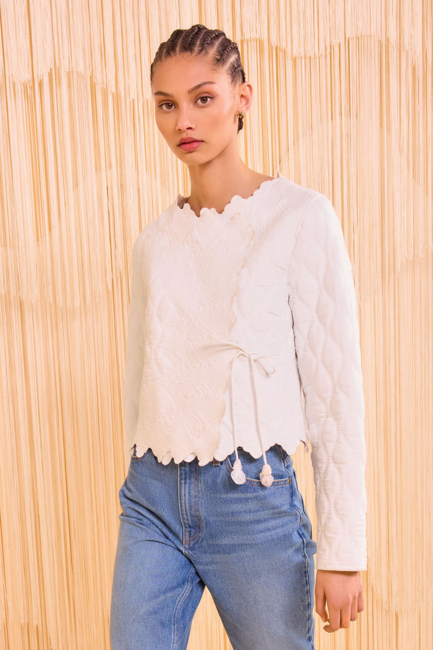 Zofia Quilted Jacket - Cowrie White Cotton Voile Diamond