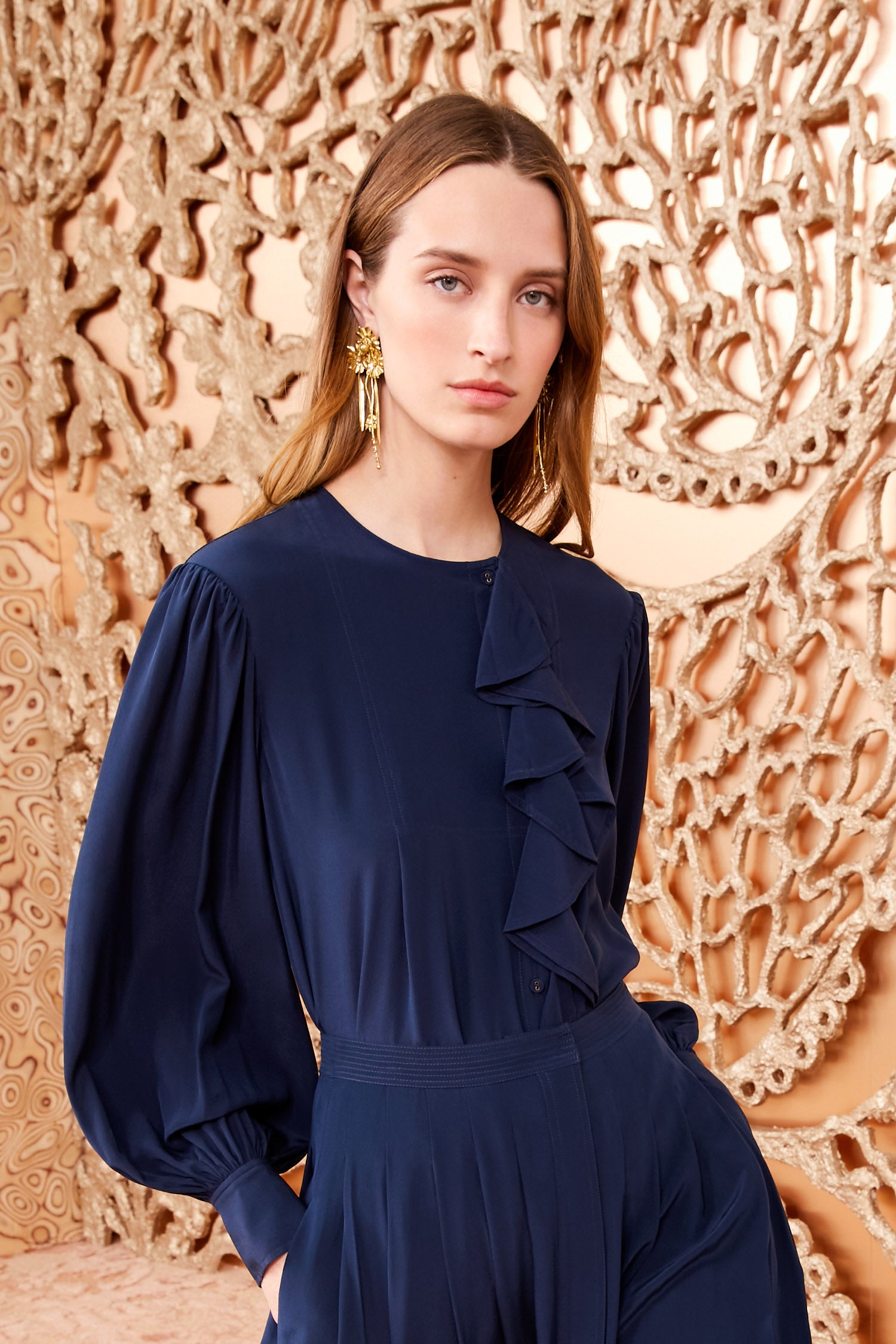 Navy fashion blue dress blouse