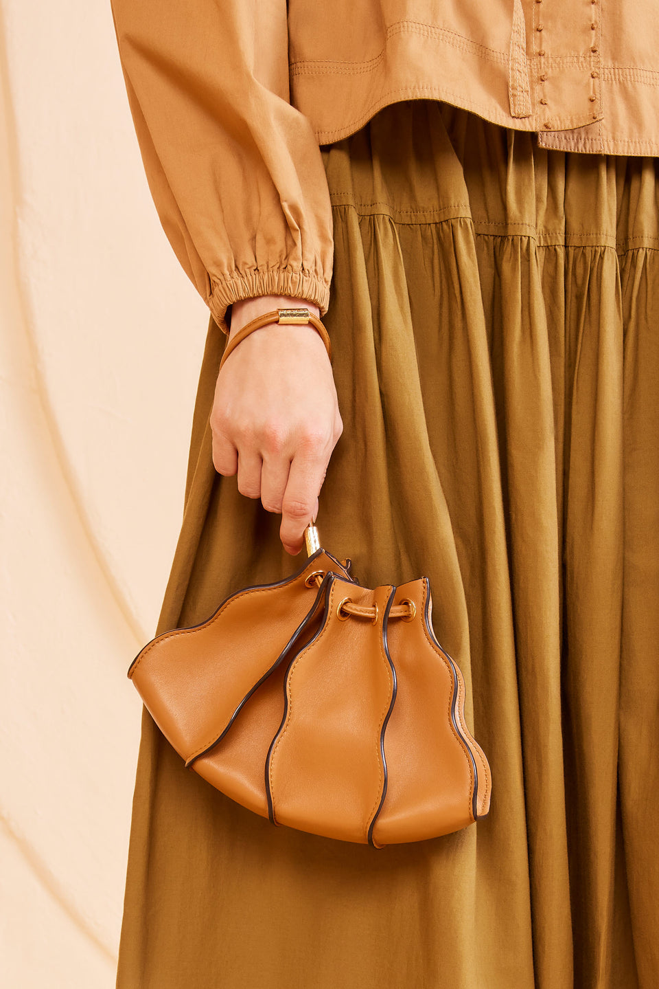 Adria Pleated Wave Mini Crossbody - Fawn