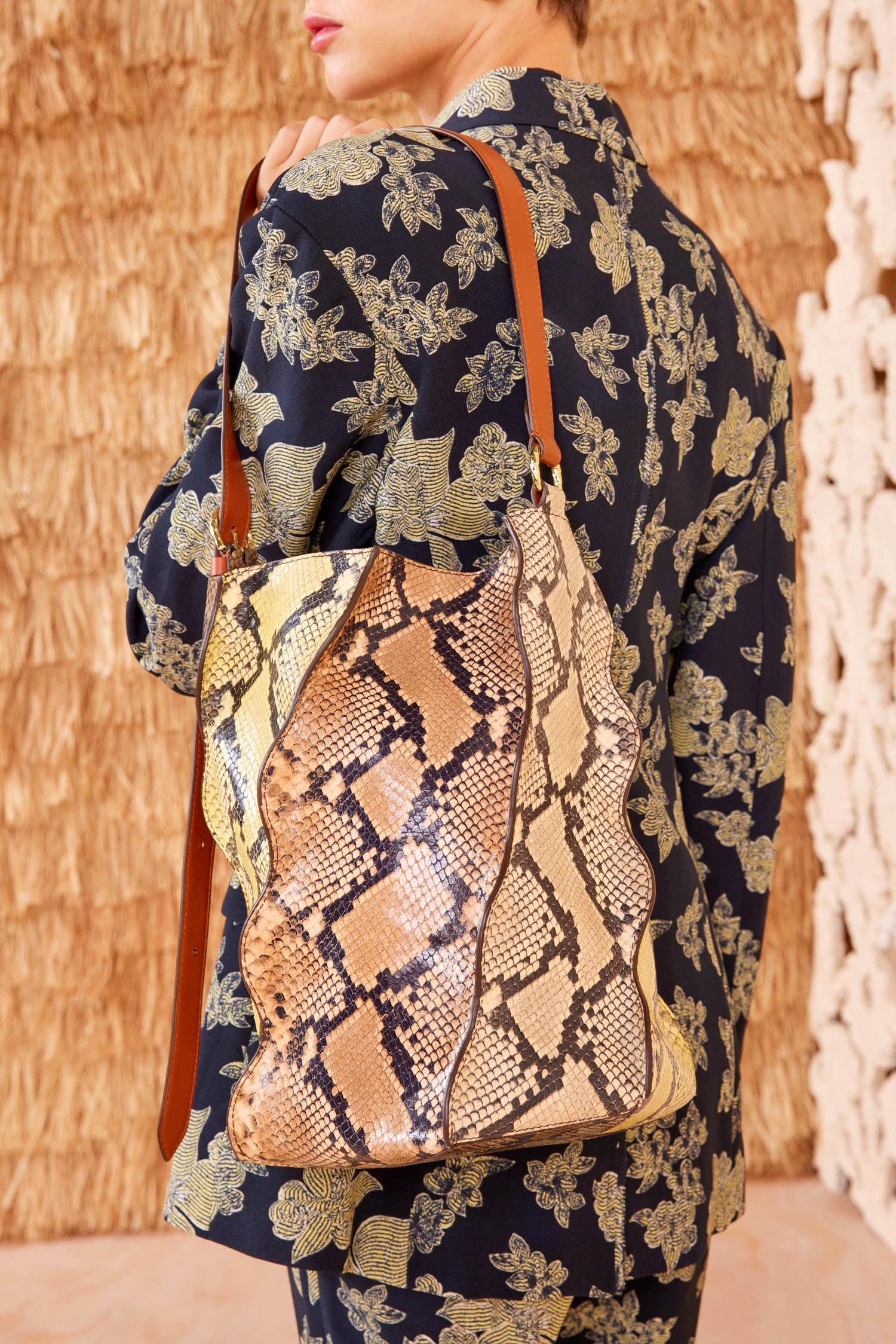 Adria Pleated Wave Bucket Mixte Python Python Embossed Leather Bucket Bag Ulla Johnson