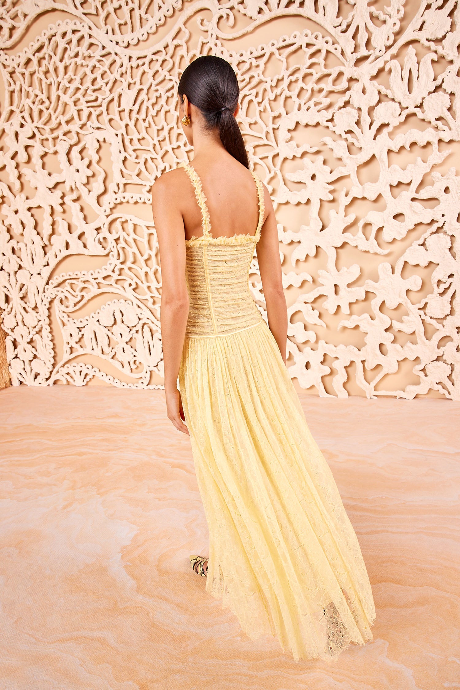 【新品】　Emboridered Lace Back Dress ASOS EDITION sheer embroidered floral lace open back maxi dress in