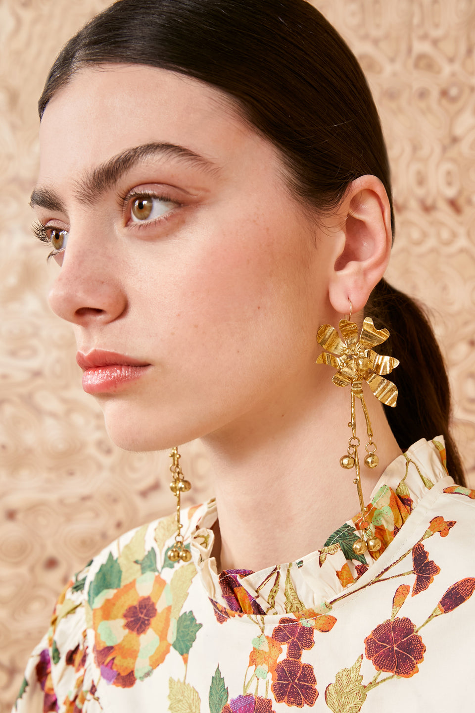 Floret Drop Earrings - Brass