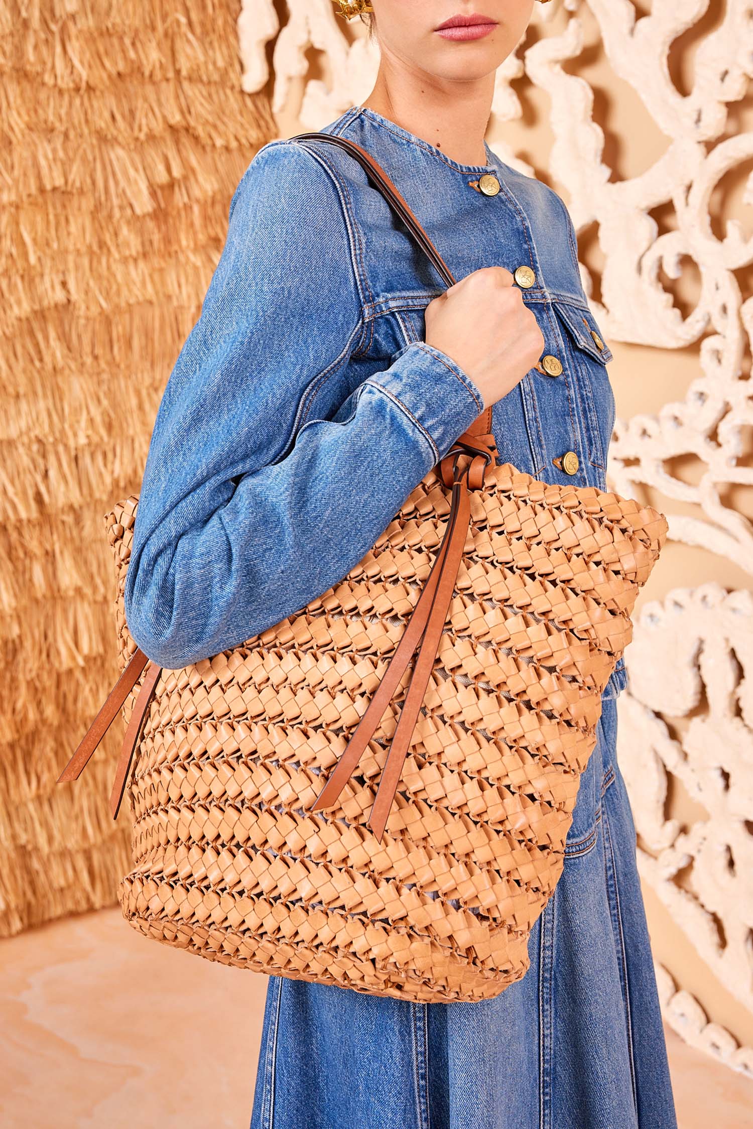 Imani Large Woven Tote Natural Braided Leather Tote Bag Ulla Johnson