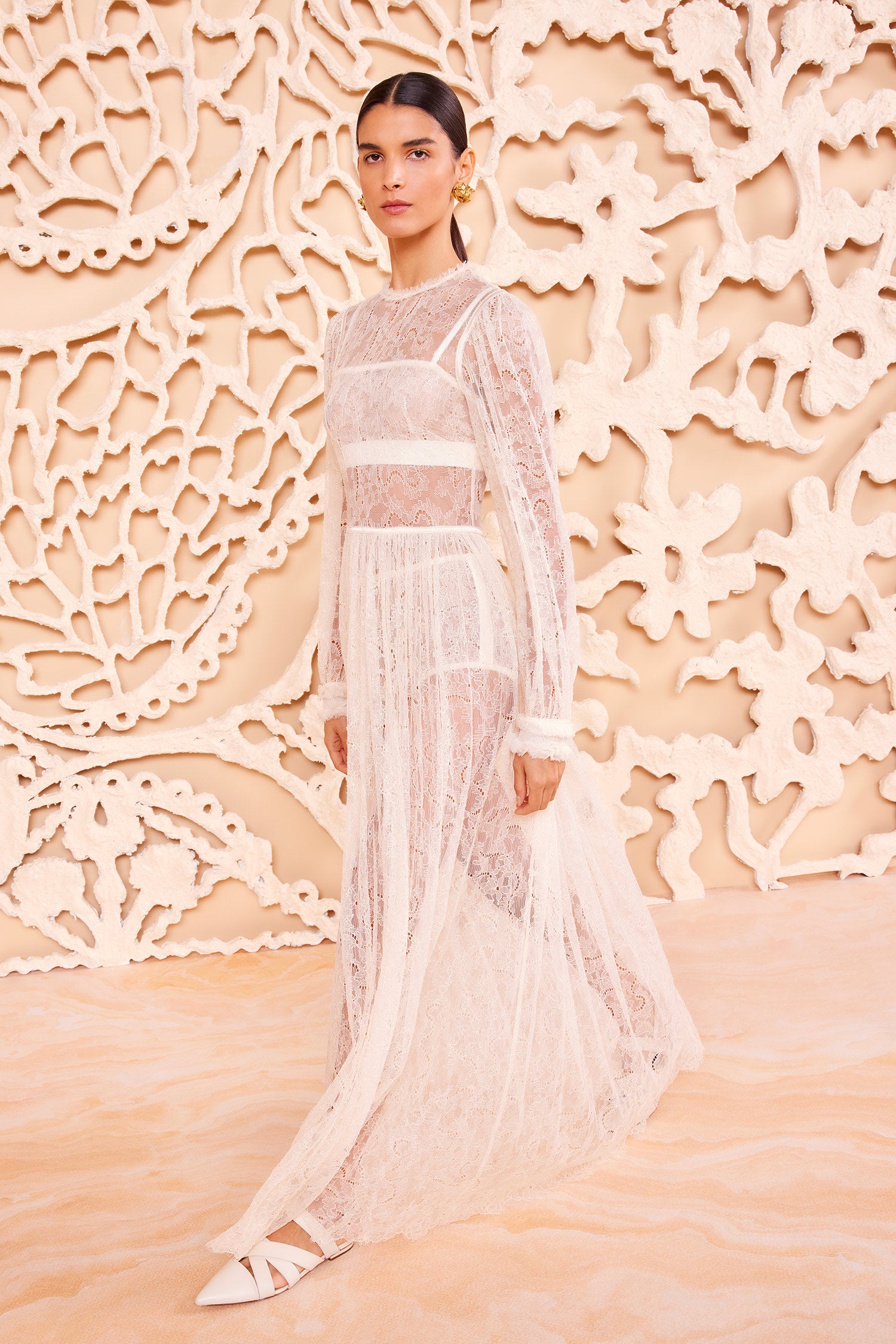 Ulla Johnson フリル付きドレス サイズ0 Josephine Gown - Cowrie White Long Sleeve Lace Maxi Dress - Ulla