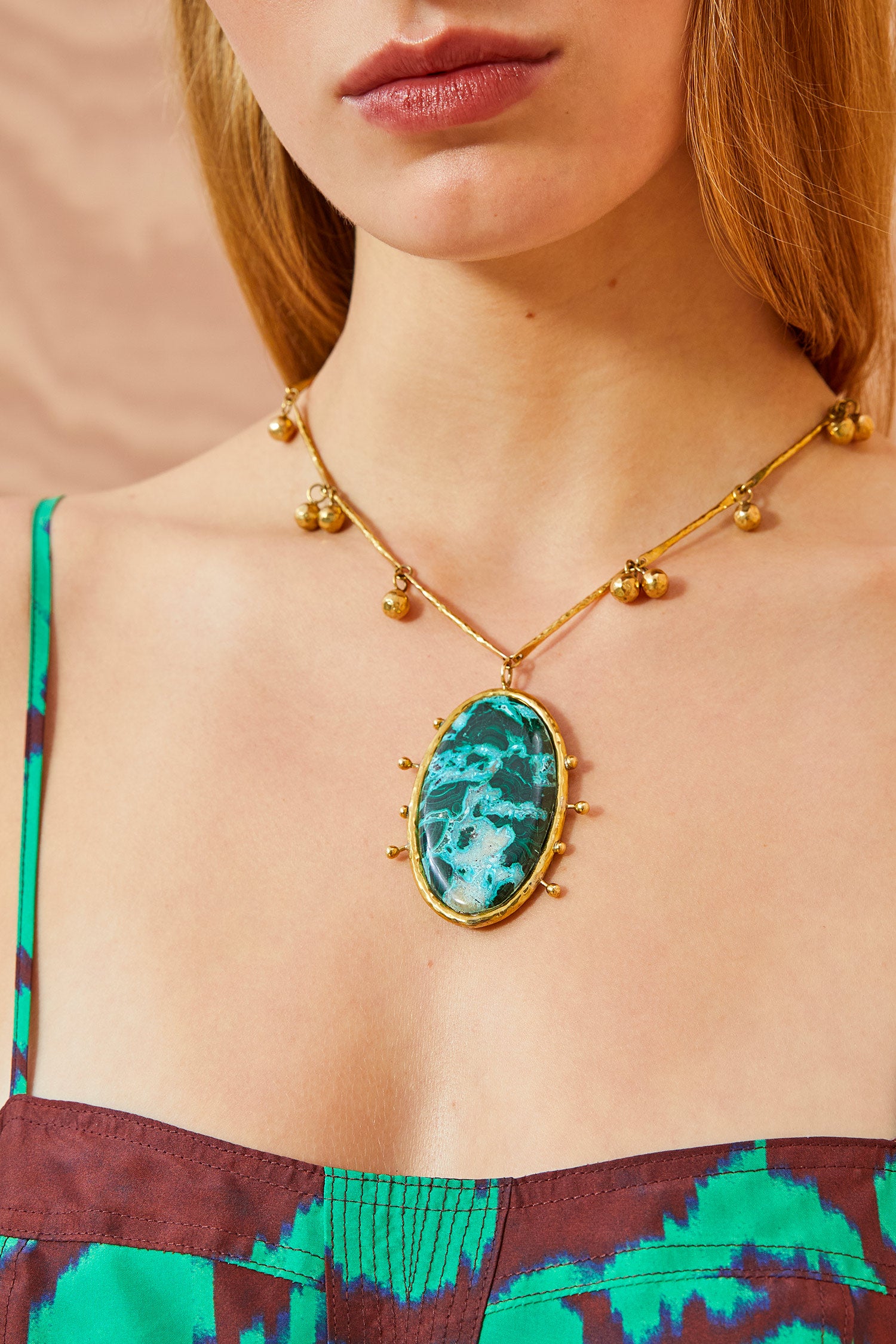 Hammered Chain Organic Stone Pendant - Turquoise - Ulla Johnson