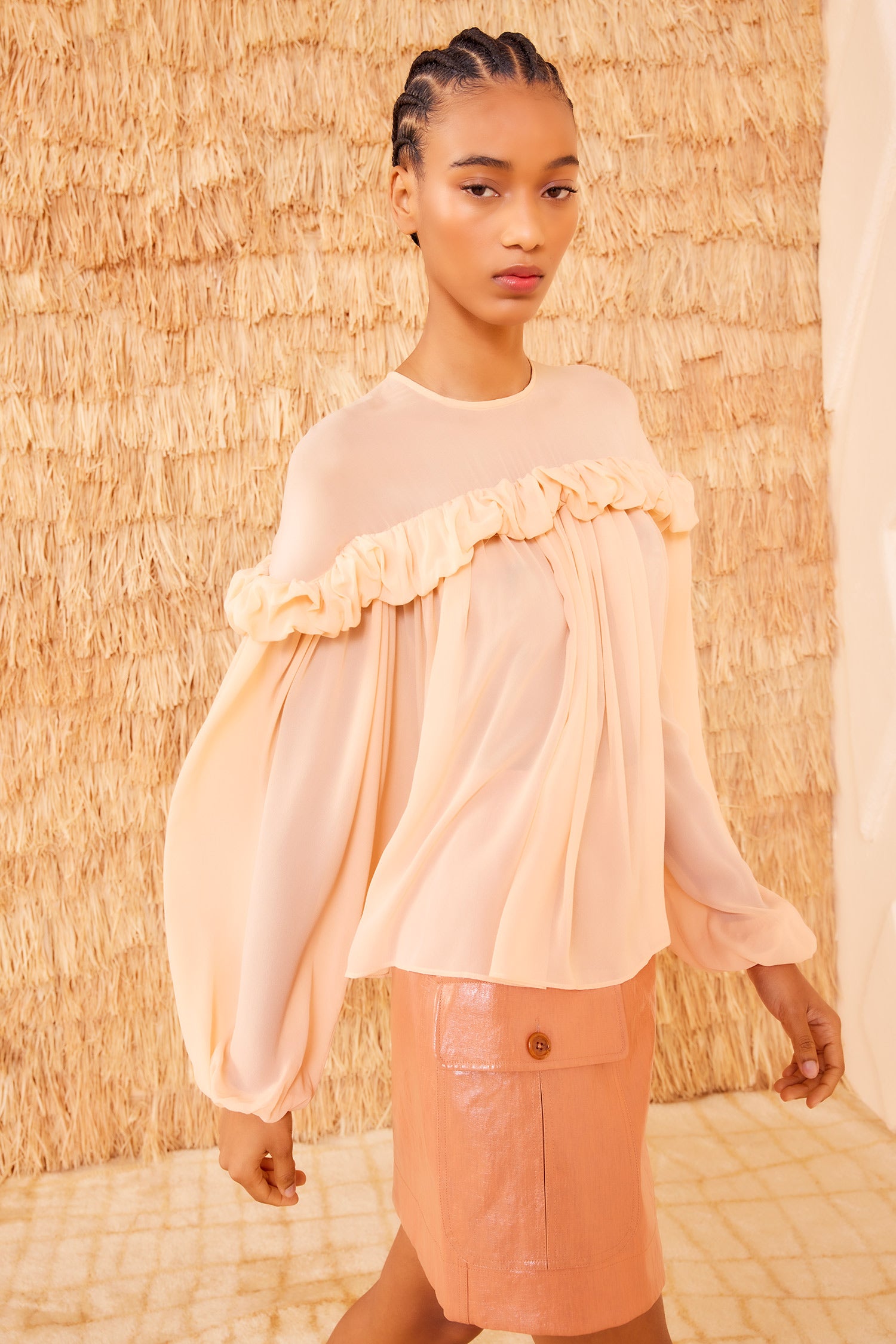 Peggy Blouse - Peony Long Sleeve Silk Blouse with Ruffle