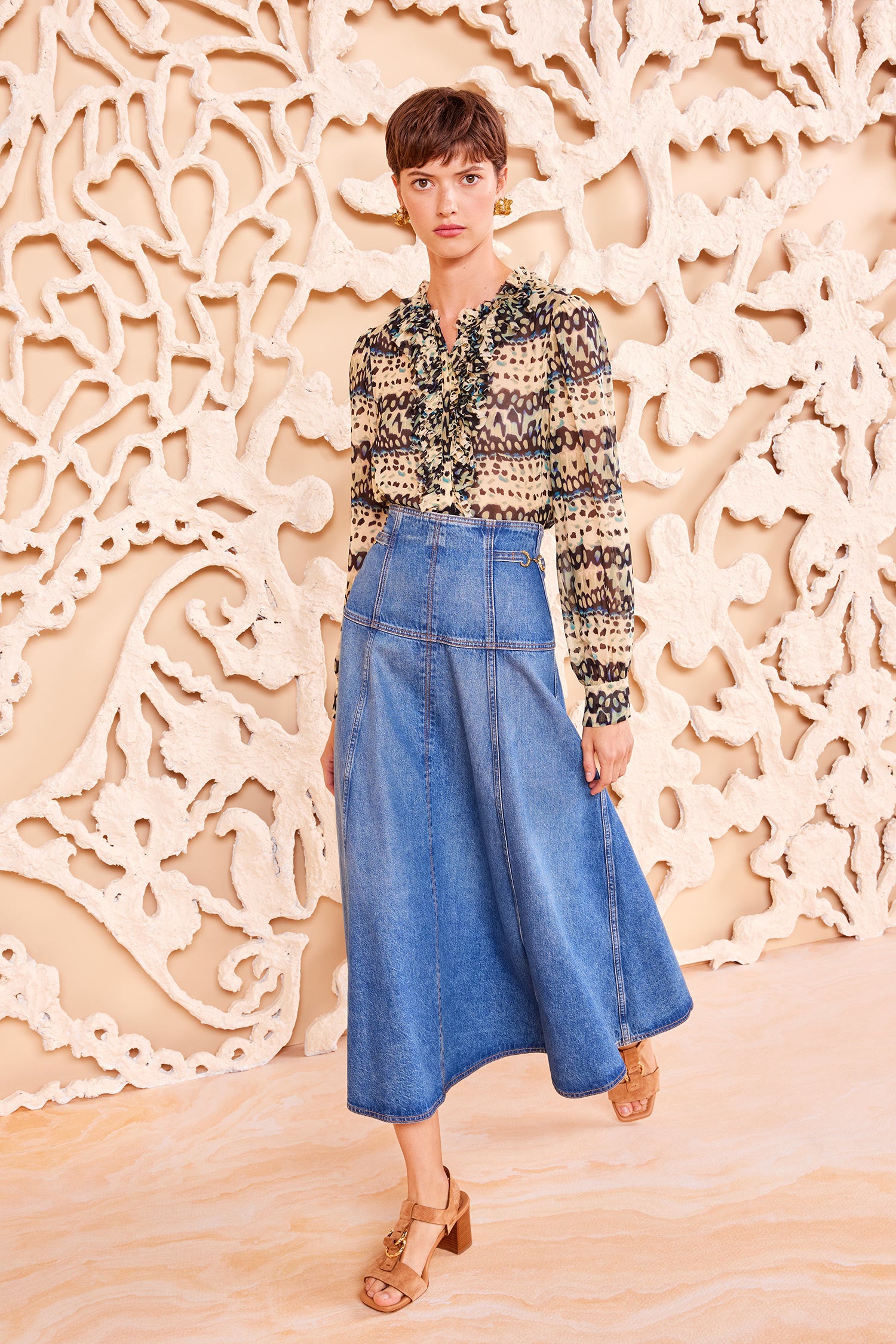 Skirt Outfit Ruffle Midi Wrap Denim Skirt Women Solid Green High