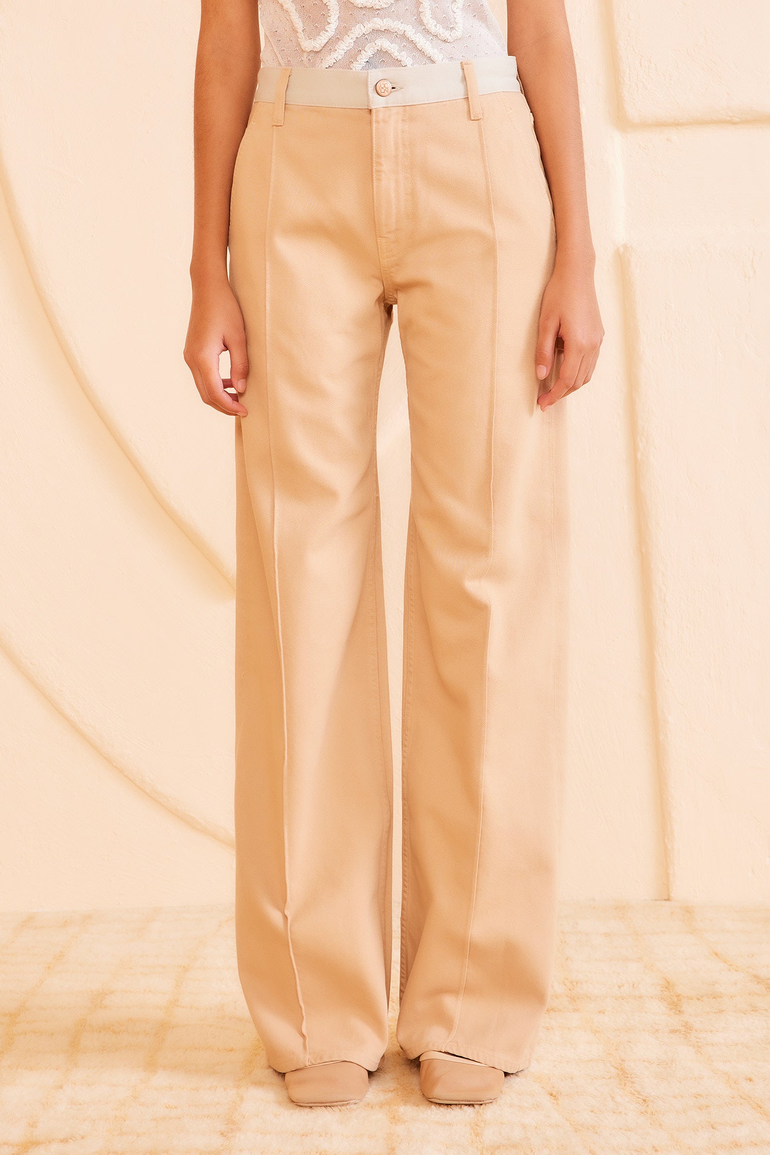 The Asher Jean - Limestone Patchwork Khaki Wide Leg Jeans