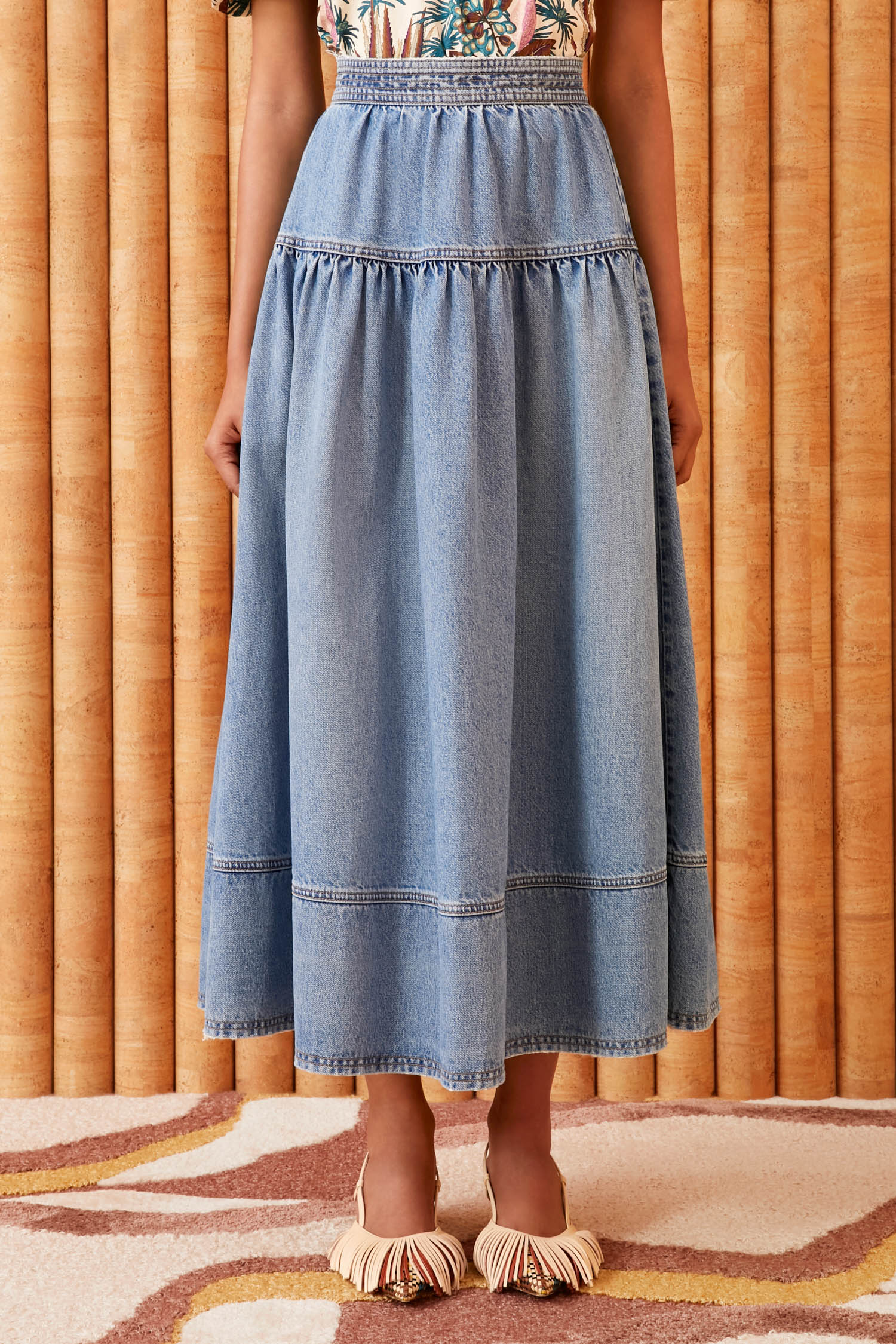 Buy Monsoon Blue Tiered Denim Midi Skirt from Next Germany