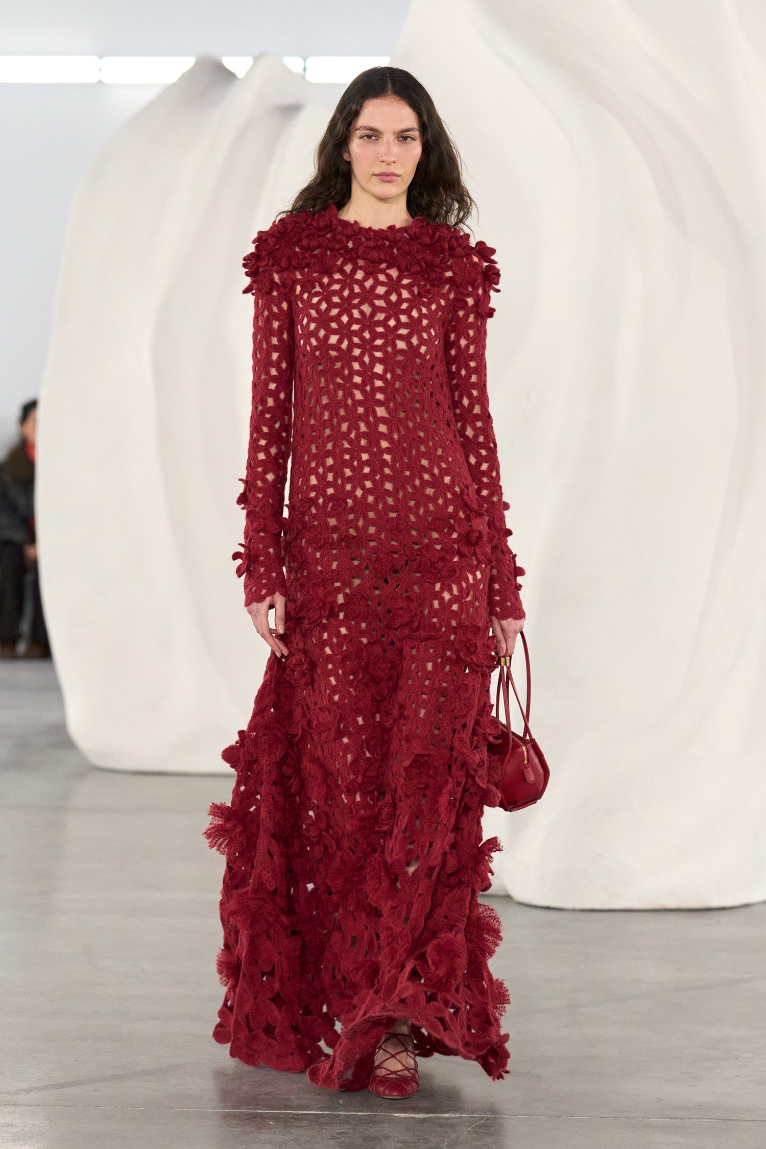 Ulla Johnson Astrid Crochet Dress with Embroidered Flowers - Cerise