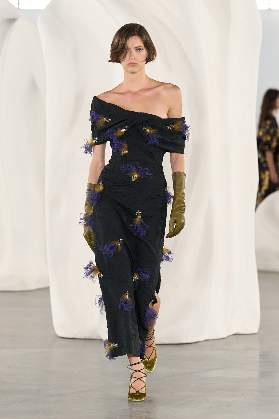 Violeta Off the Shoulder Dress with Embellishment - Noir
