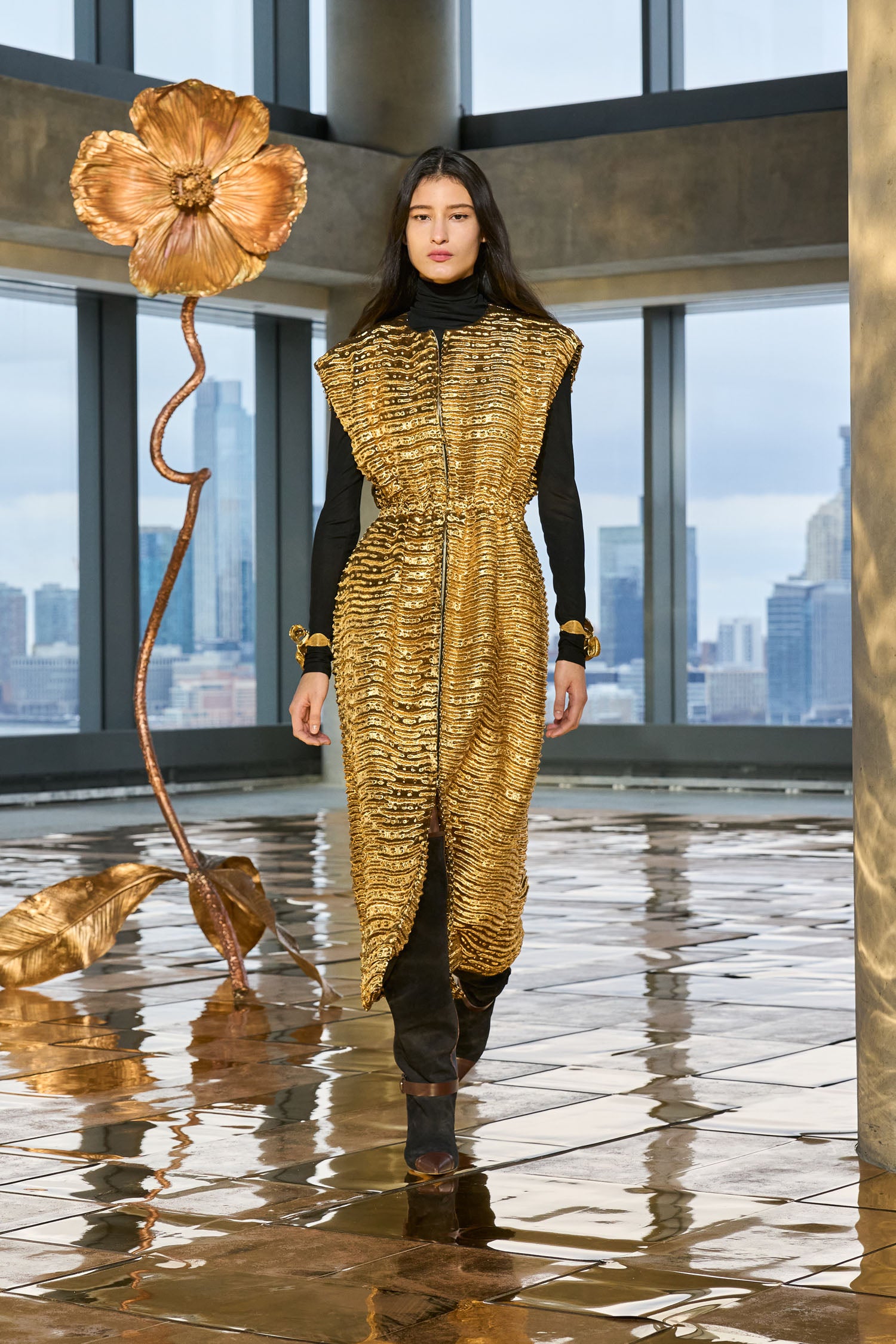 Agathe Metallic Short Sleeve Coat - Oro