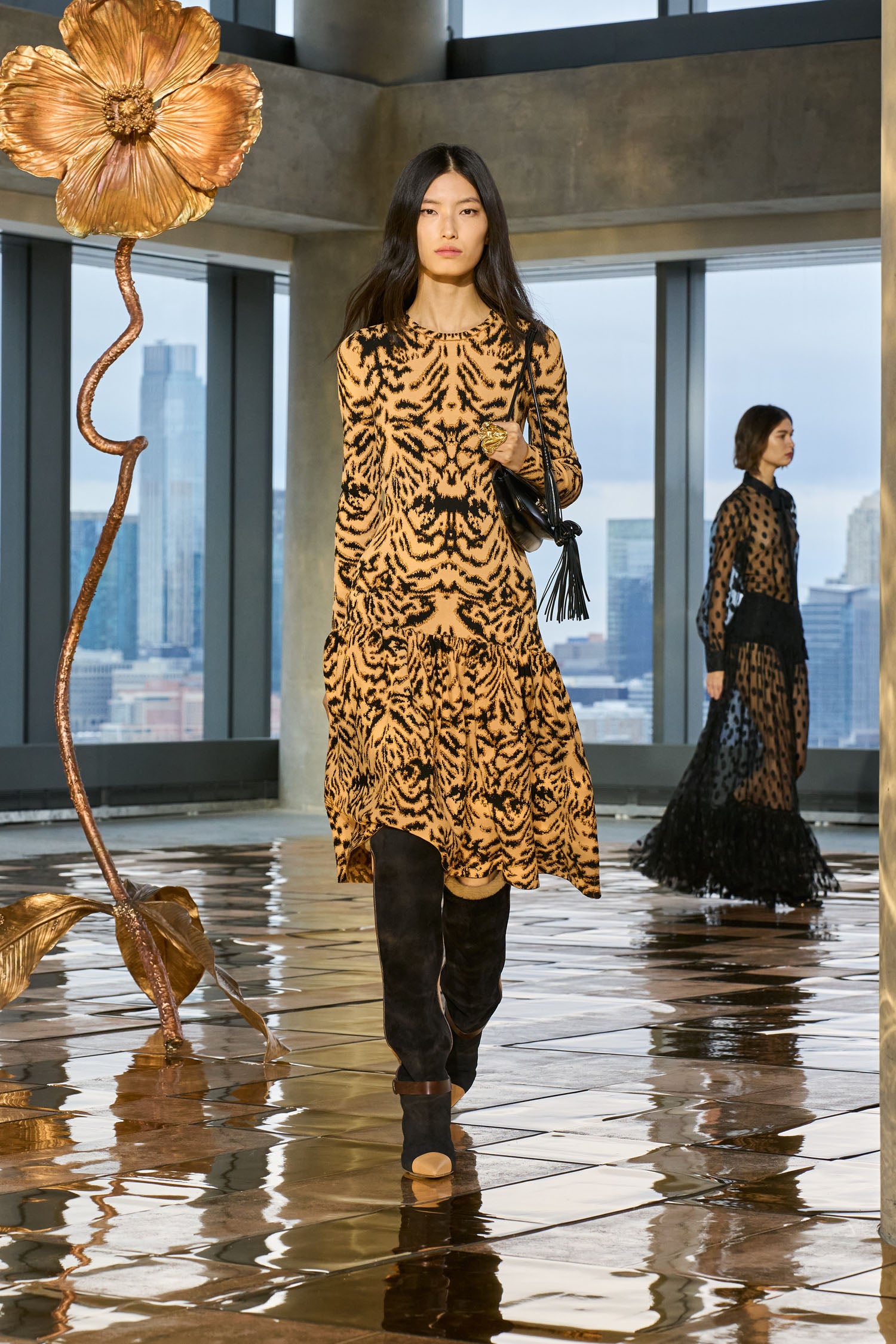 Camryn Jacquard Knit Long Sleeve Dress - Bengal