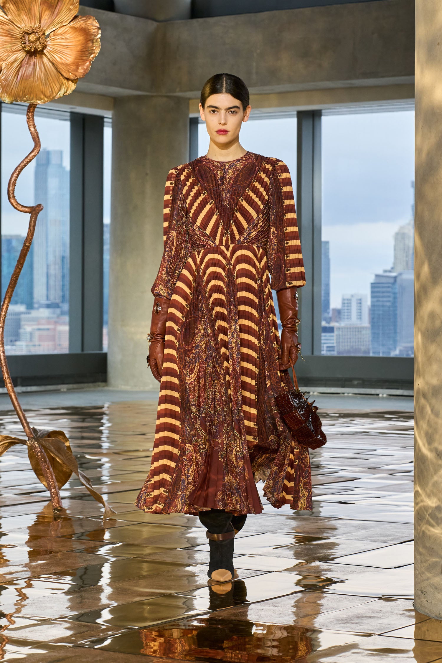 Sarai Pleated Long Sleeve Long Dress - Topaz