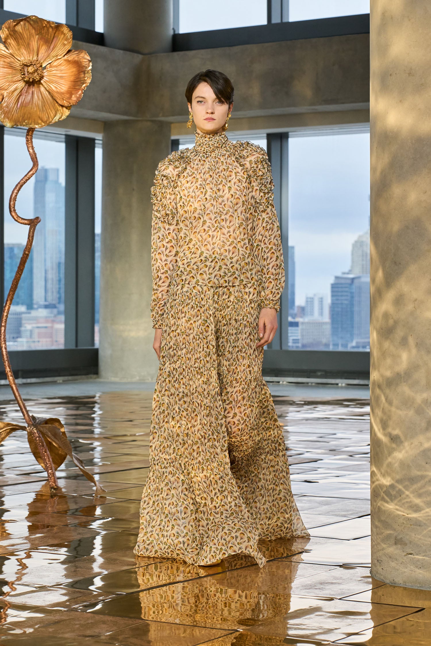 Ulla Johnson Magdalena Silk Embroidered Ruffle Long Sleeve Blouse - Swan