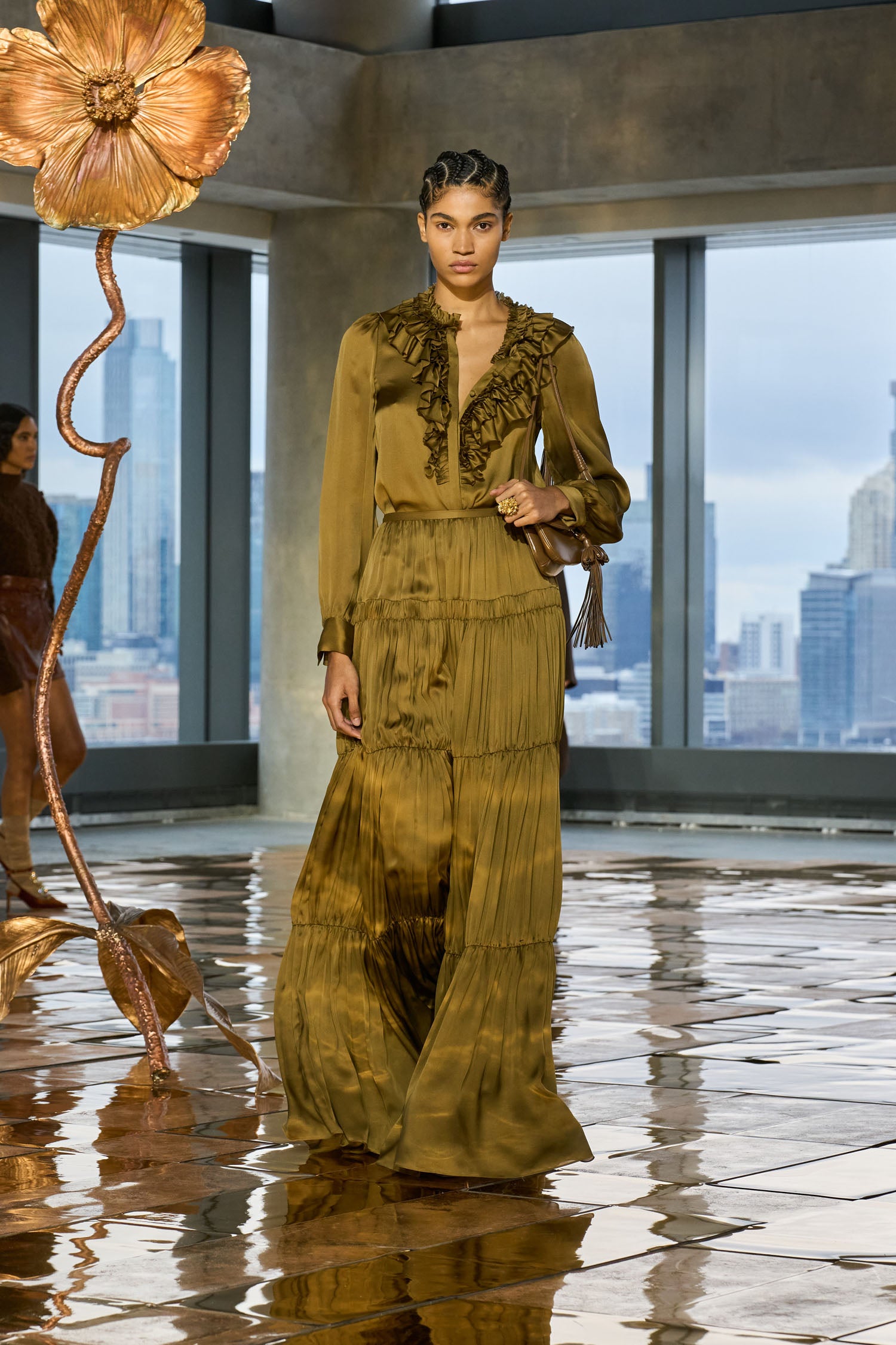 Ulla Johnson Rouen Silk Ruffle Front Long Sleeve Blouse - Willow