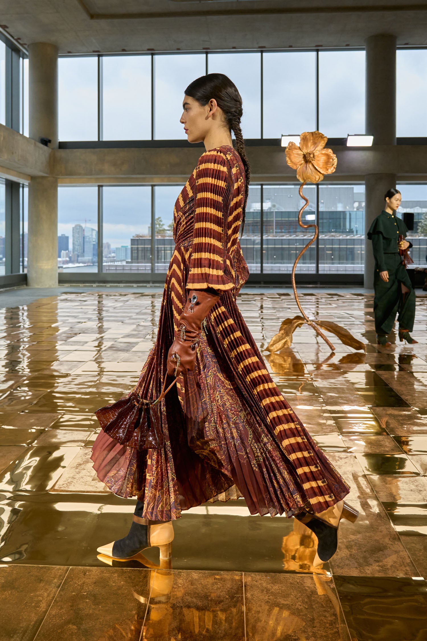 Sarai Pleated Long Sleeve Long Dress - Topaz