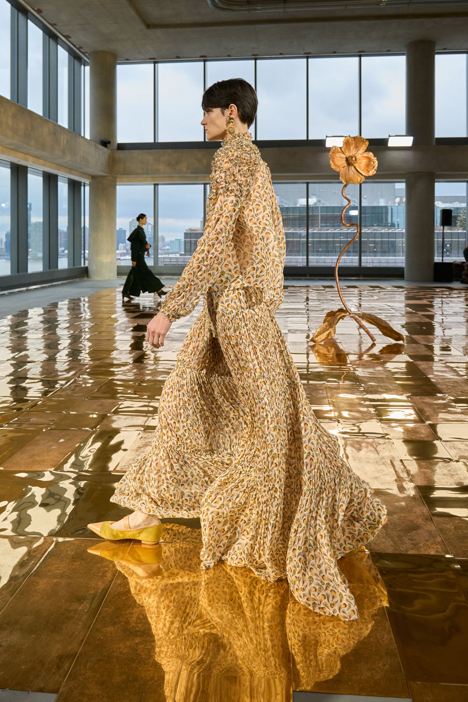 Ulla Johnson Magdalena Silk Embroidered Ruffle Long Sleeve Blouse - Swan