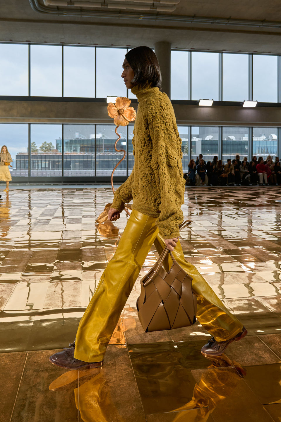 Lelou Floral Crochet Knit Turtleneck - Pine