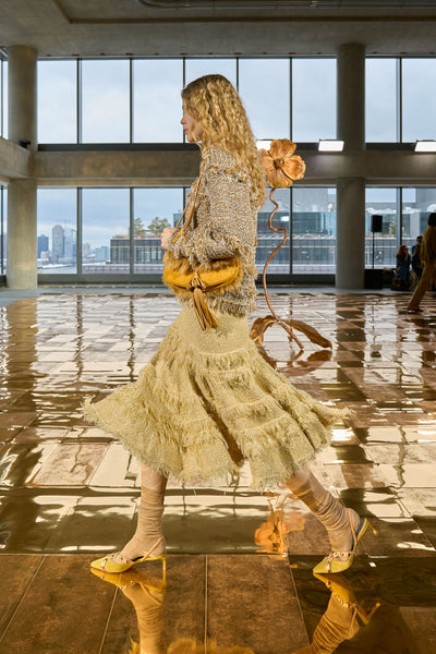 Lotus Suede & Shearling Paloma Tassel Bag - Side Detail, On Model | Ulla Johnson