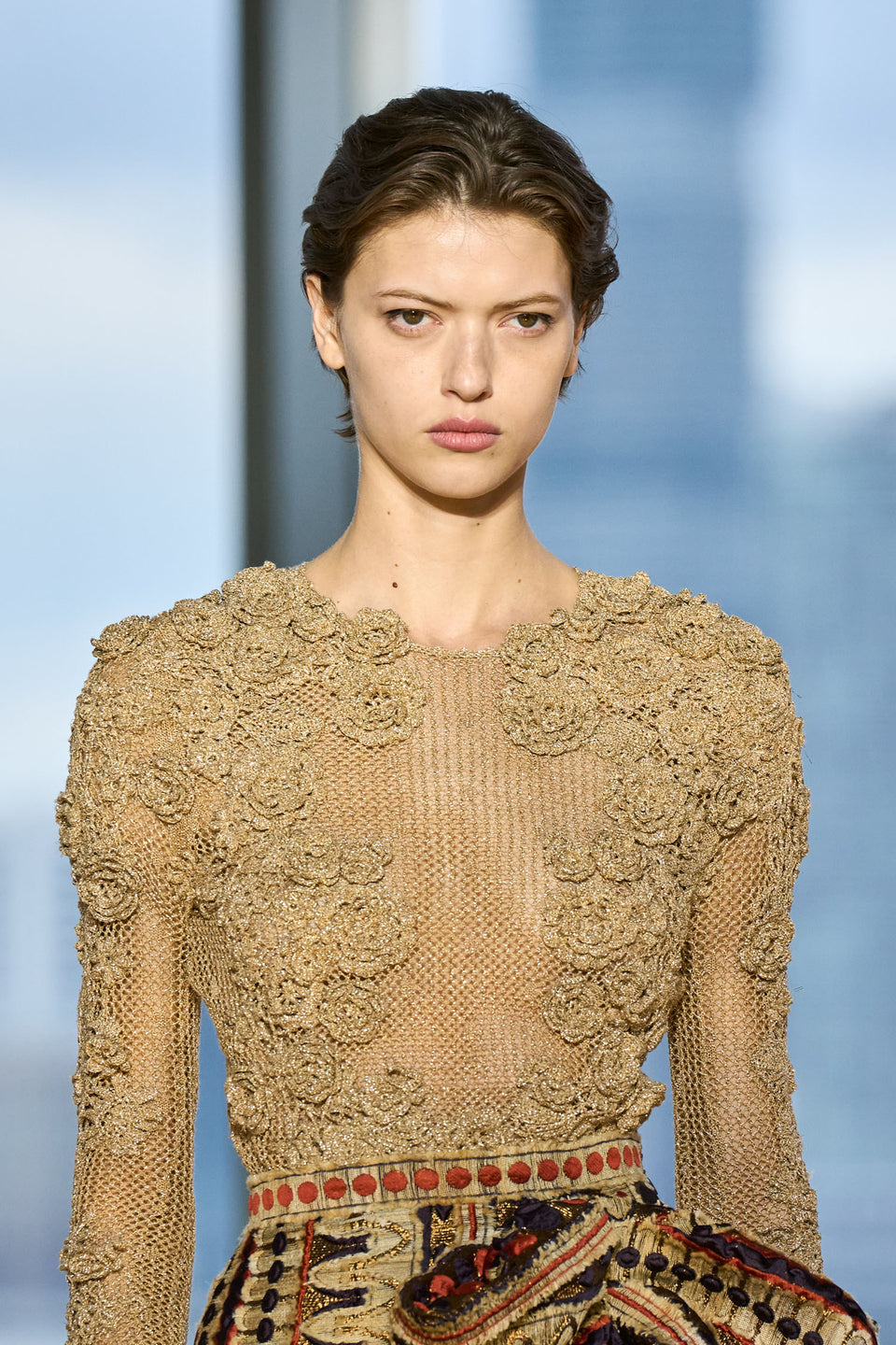 Viola Metallic Floral Crochet Knit Pullover - Lurex Combo