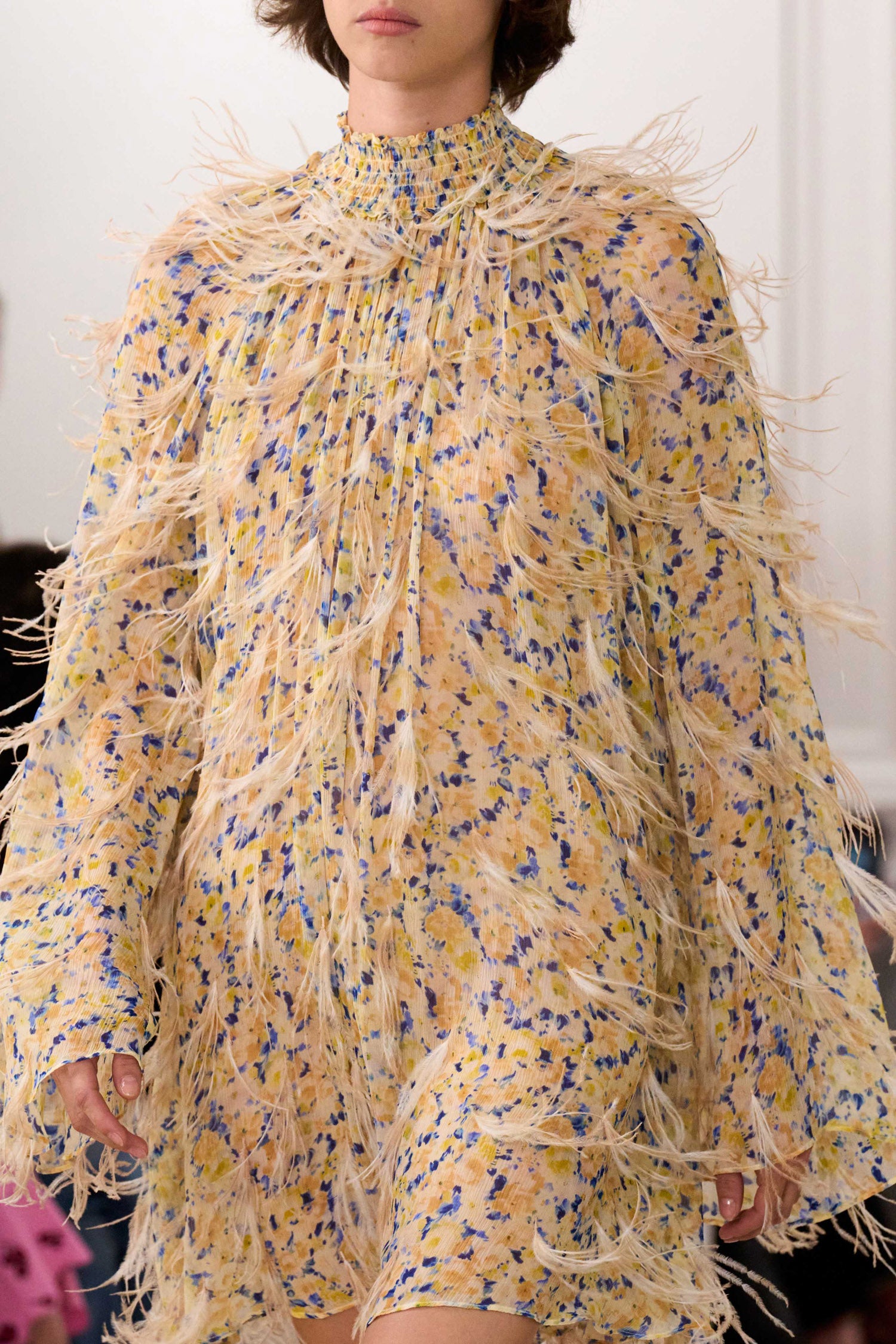 Miriam Dress with Feather Embroidery - Daffodil