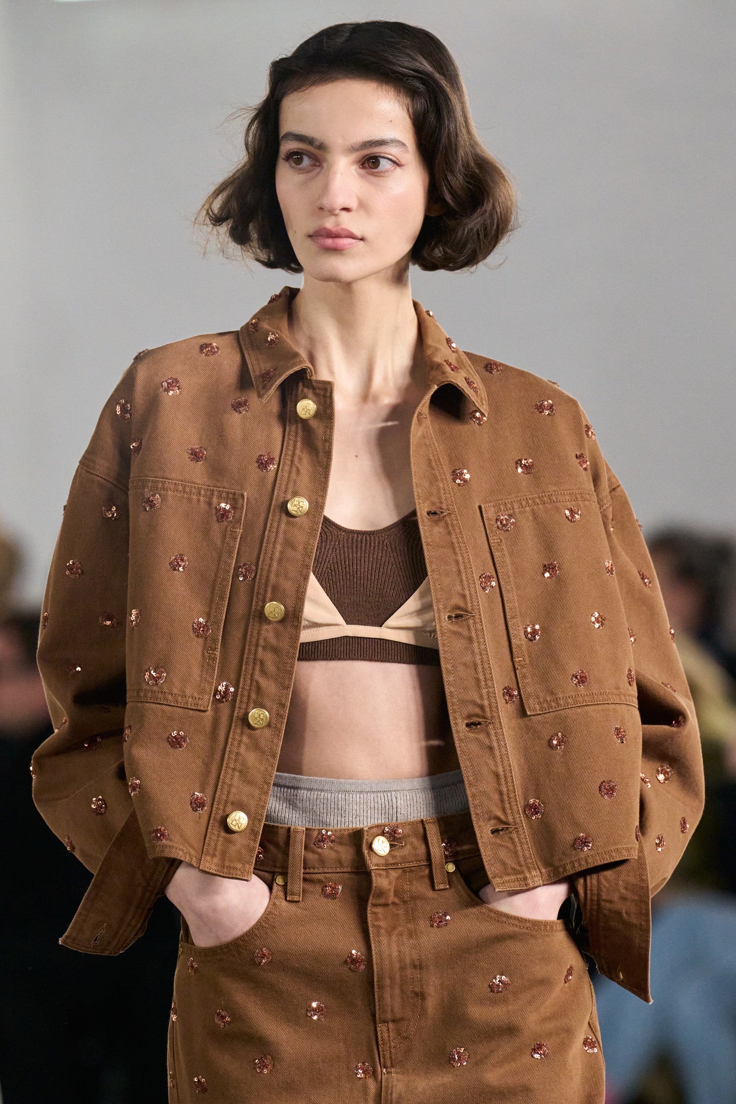 The Bobbi Embellished Denim Jacket - Embellished Umber