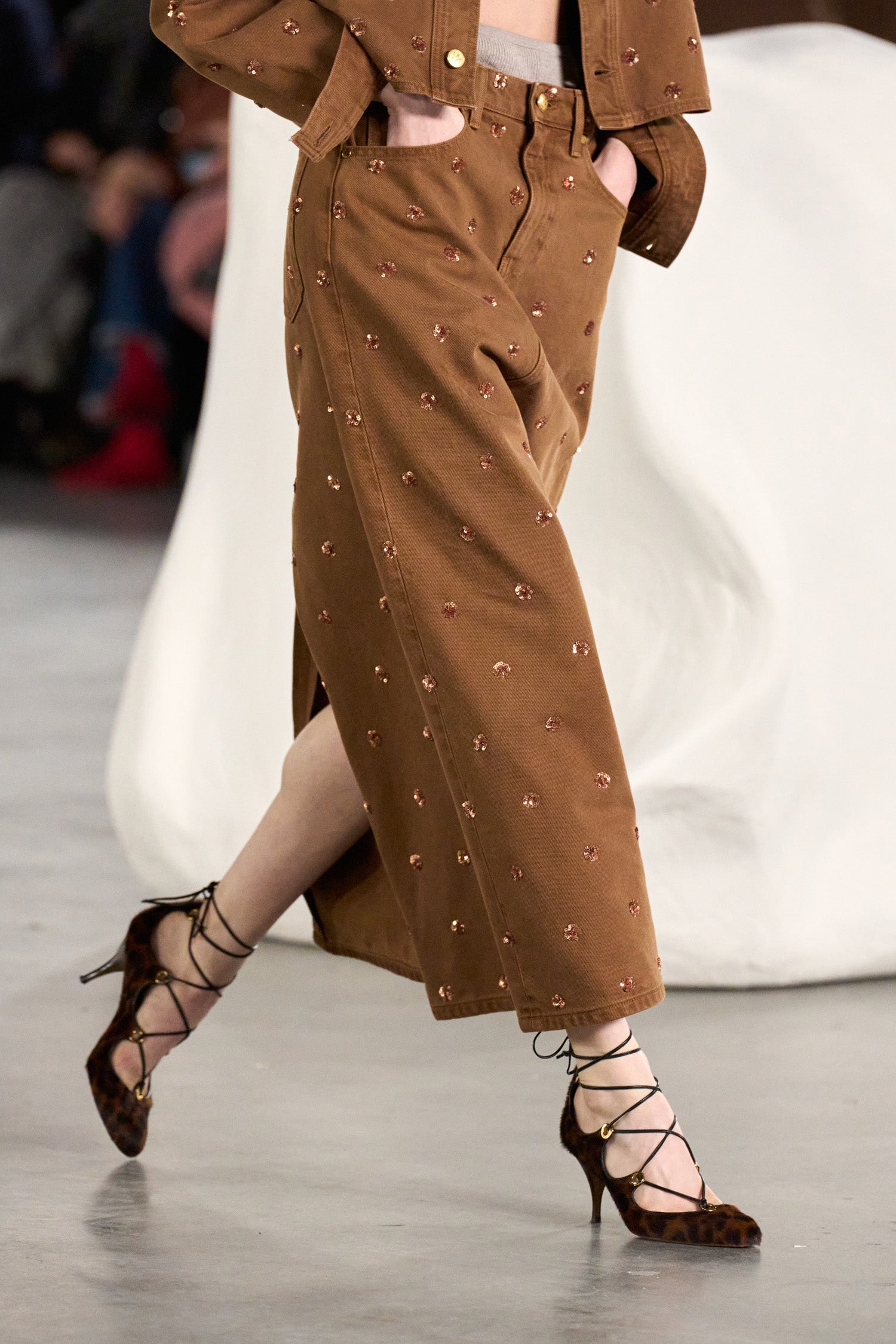 The Verona Embellished Denim Skirt - Embellished Umber