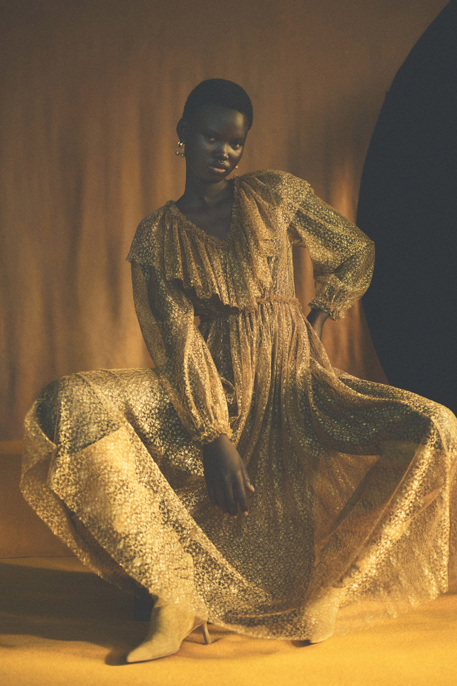 Ulla Johnson Helena Ruffle Neckline Long Sleeve Dress - Burnish