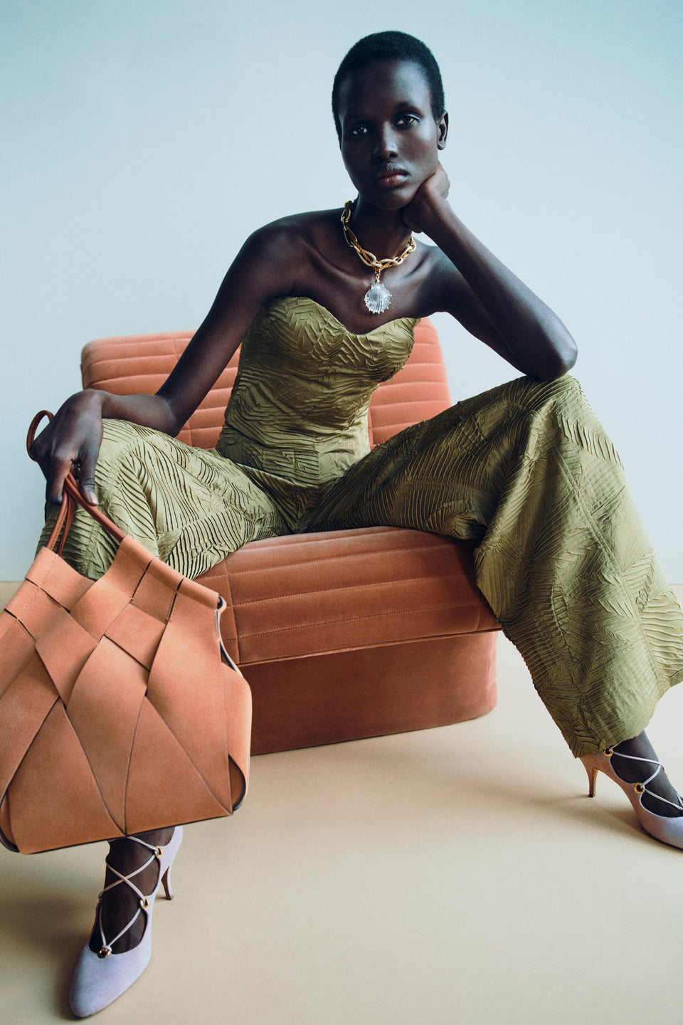 Carine Satin Pant - Moss Gold
