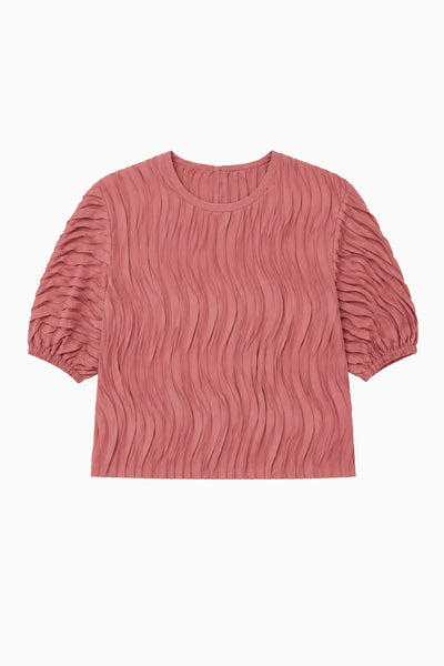 Chestnut Chiffon Embroidered Puff Sleeve Top - Flat Lay | Ulla Johnson