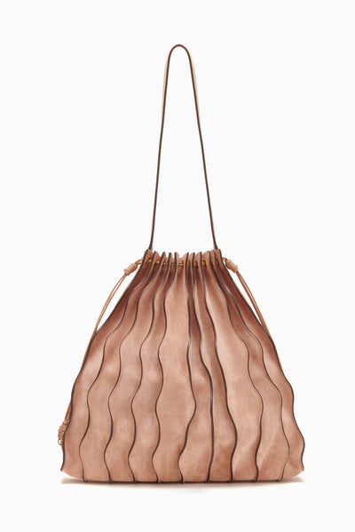 Adria Large Pleated Wave Bag - Blush Pink Suede Pleated Handbag