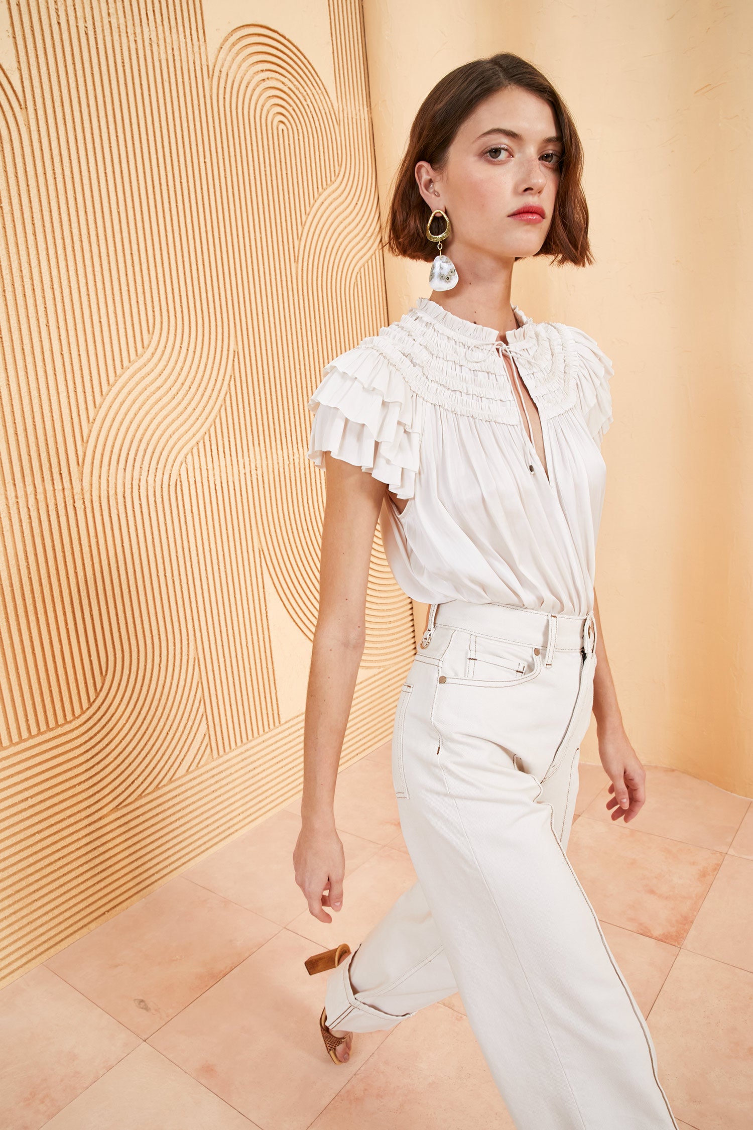 Eva Top - Blanc White Ruffle Sleeve Flutter Blouse - Ulla