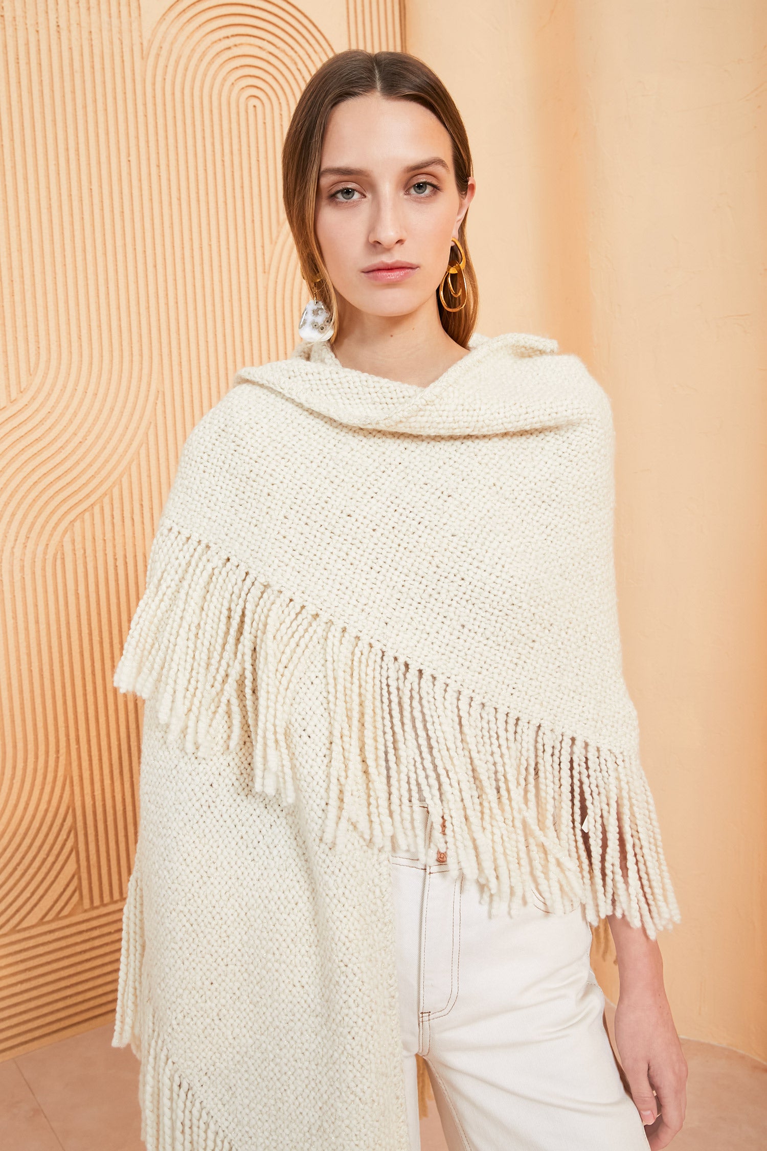 Martina Shawl Cream White Cotton Knit Wrap Shawl Ulla Johnson
